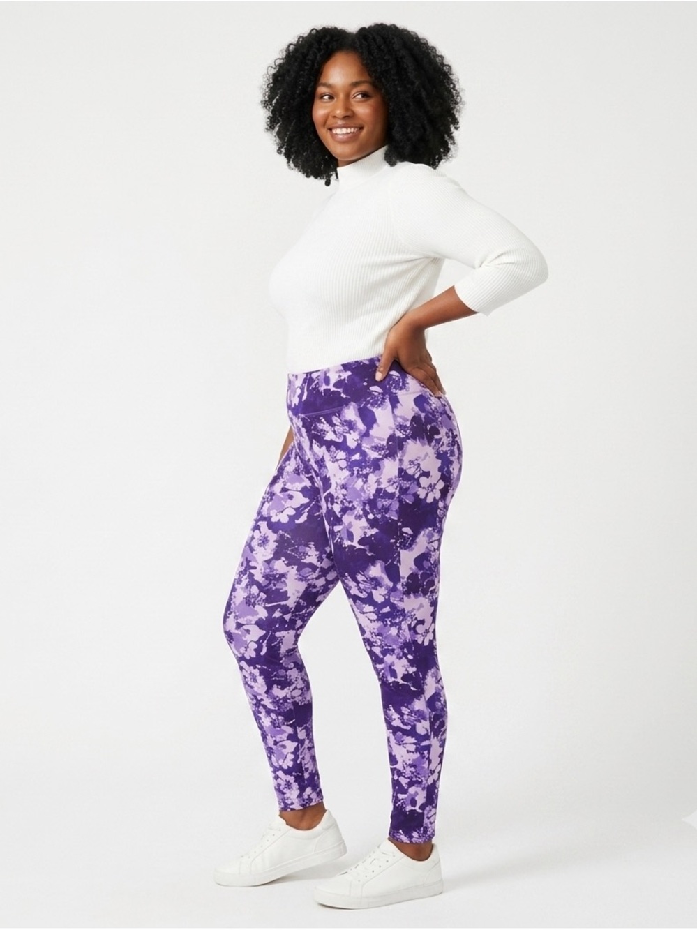 Roamanโs Floral Purple and White Leggings - Size 14/16